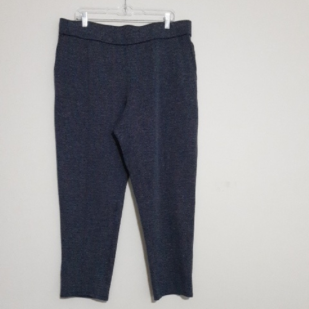 Jjill Navy Trousers Pant Pull On Women L casual Office Ponte Knit Straigth